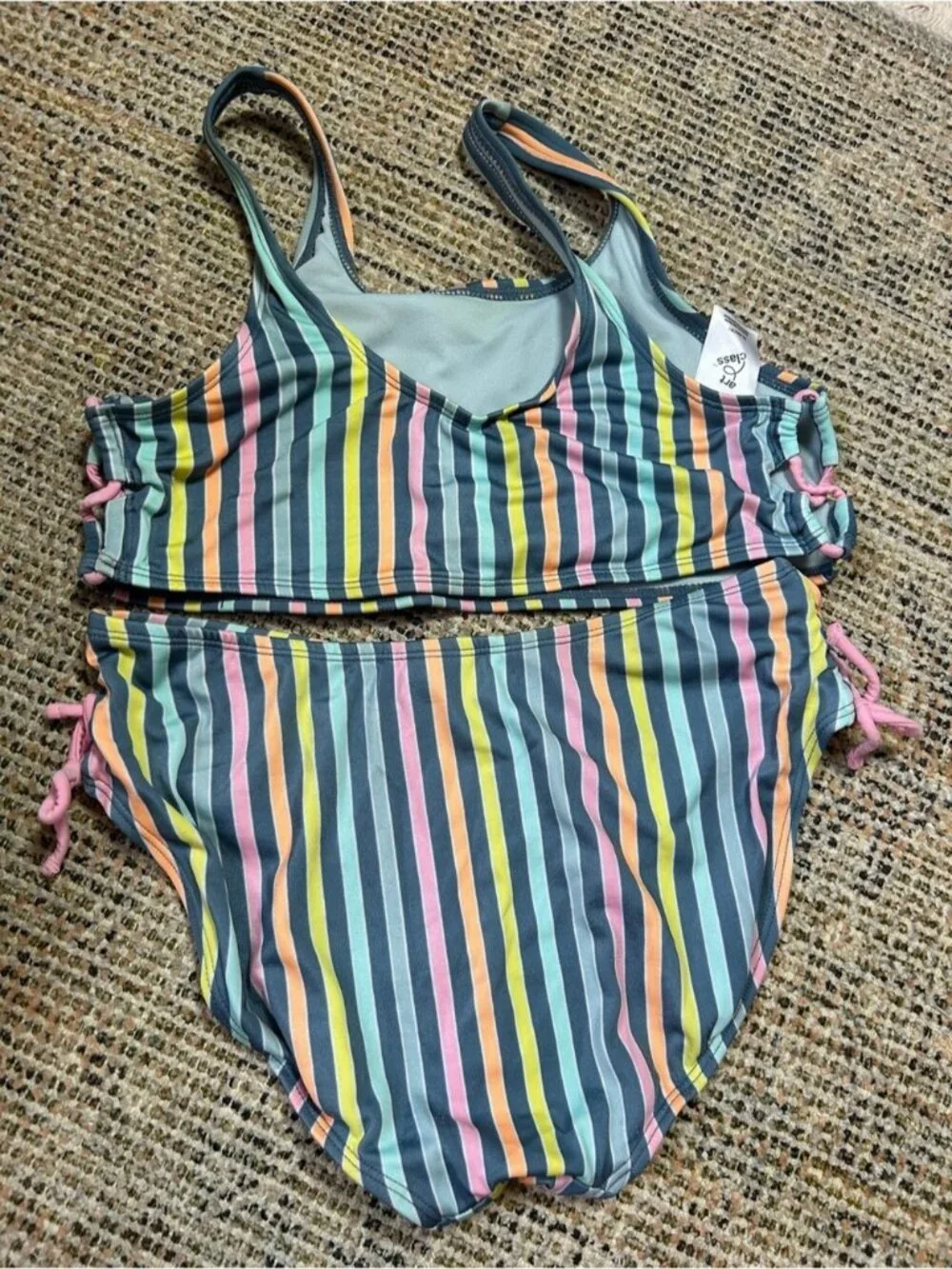 art class Girls' Striped Two-Piece Bikini in Blue, Pink, Yellow, Green